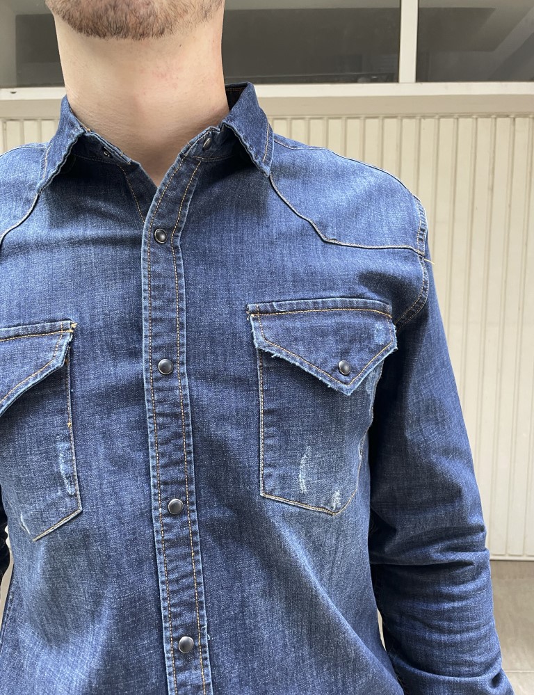 Bread and Buttons ανδρικό τζιν μακρυμάνικο πουκάμισο BC0168 φωτογραφία